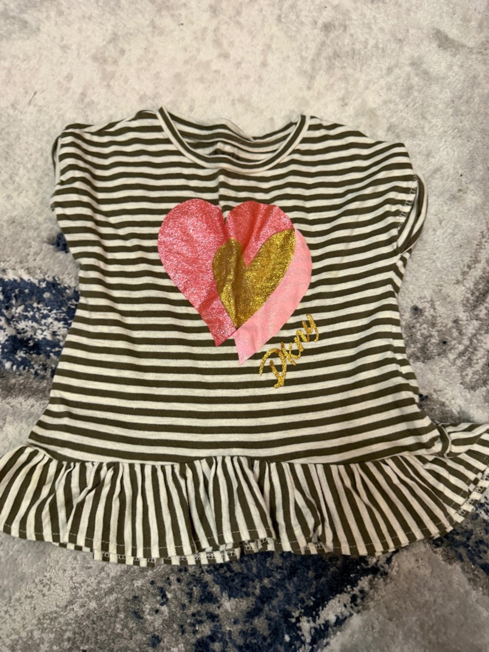 DKNY Girls Size 4 Striped Glitter Herat Ruffle Top